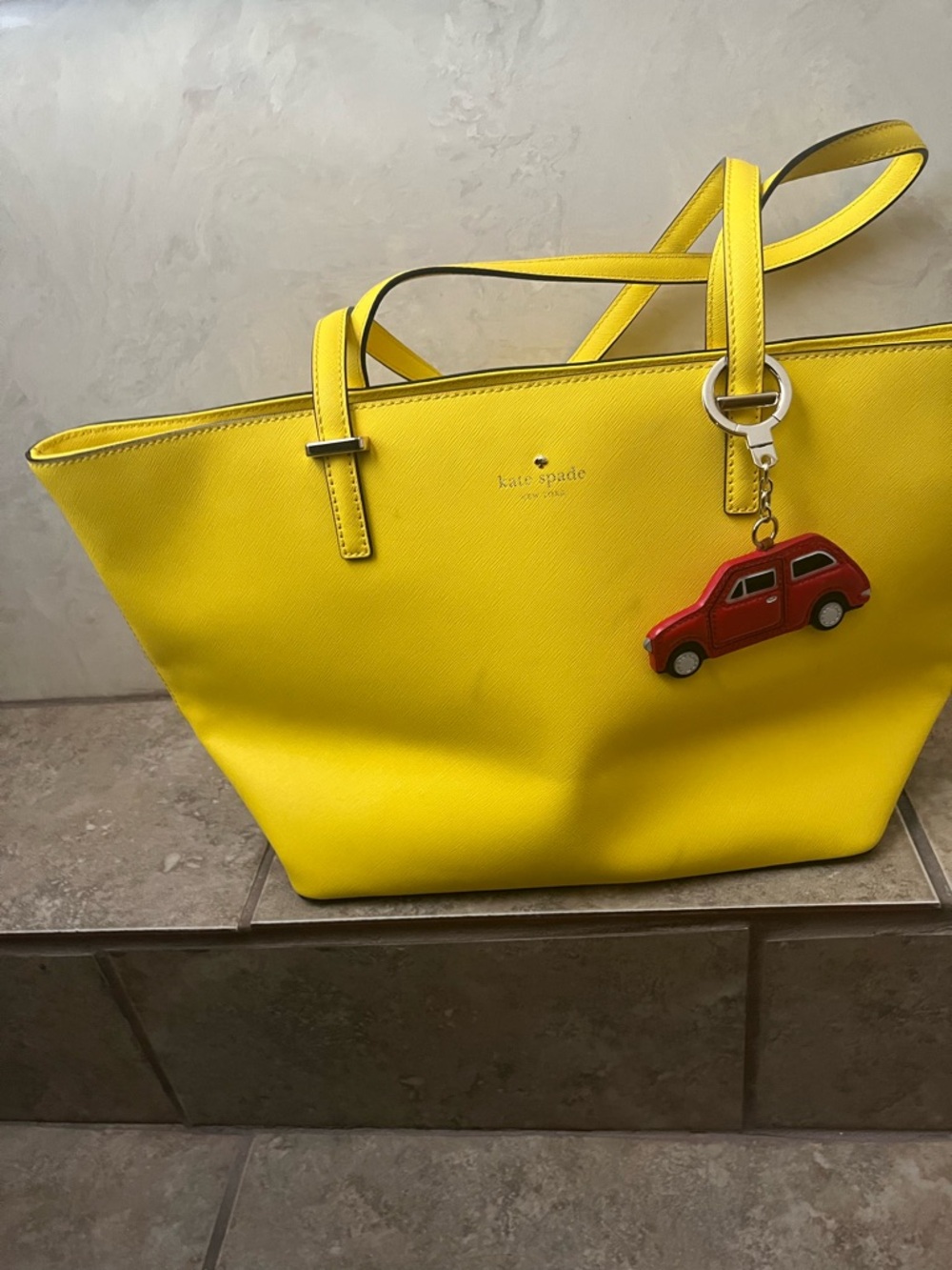 kate spade Yellow Leather Tote with Red Car Charm